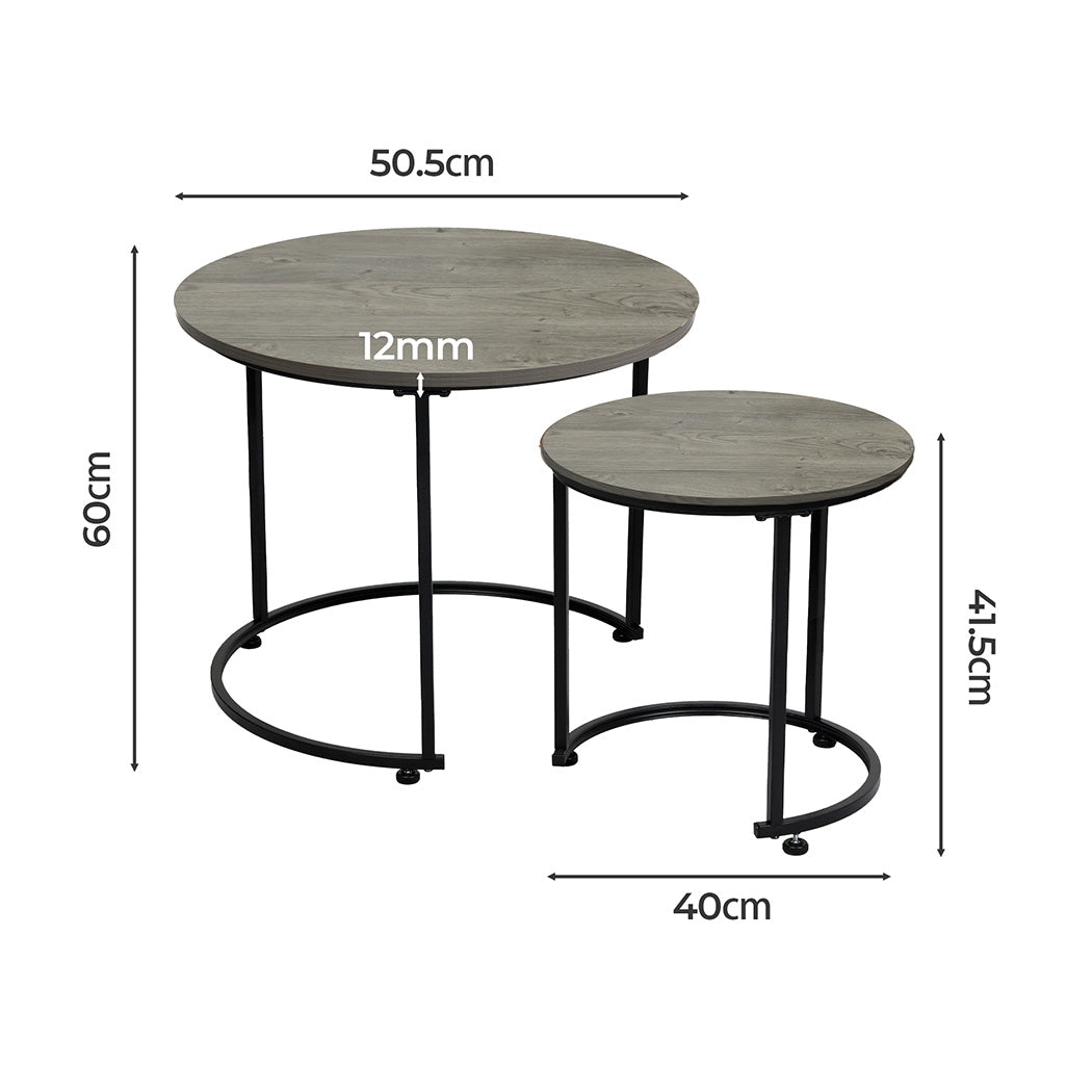 Levede Round Nesting Table Coffee Table Wood Side Table