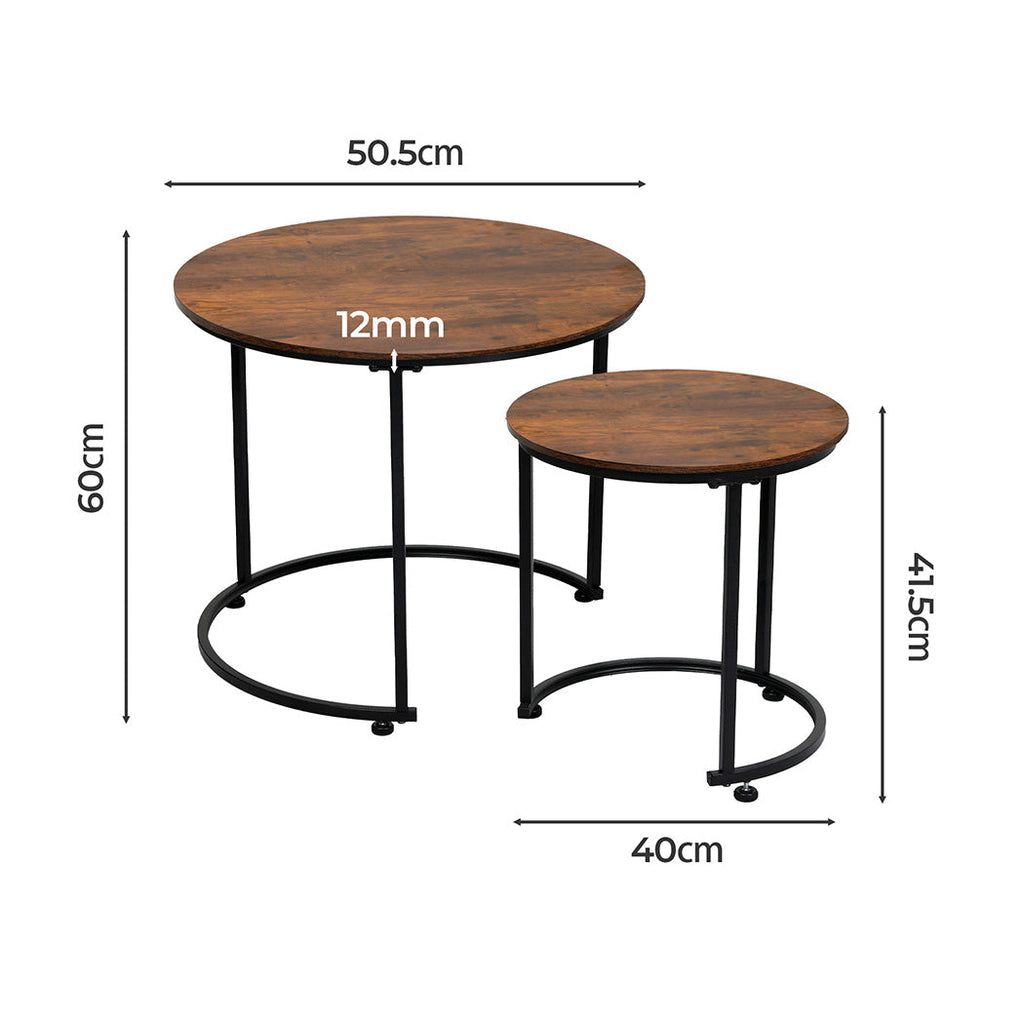 Levede Round Nesting Table Coffee Table Wood Side Table