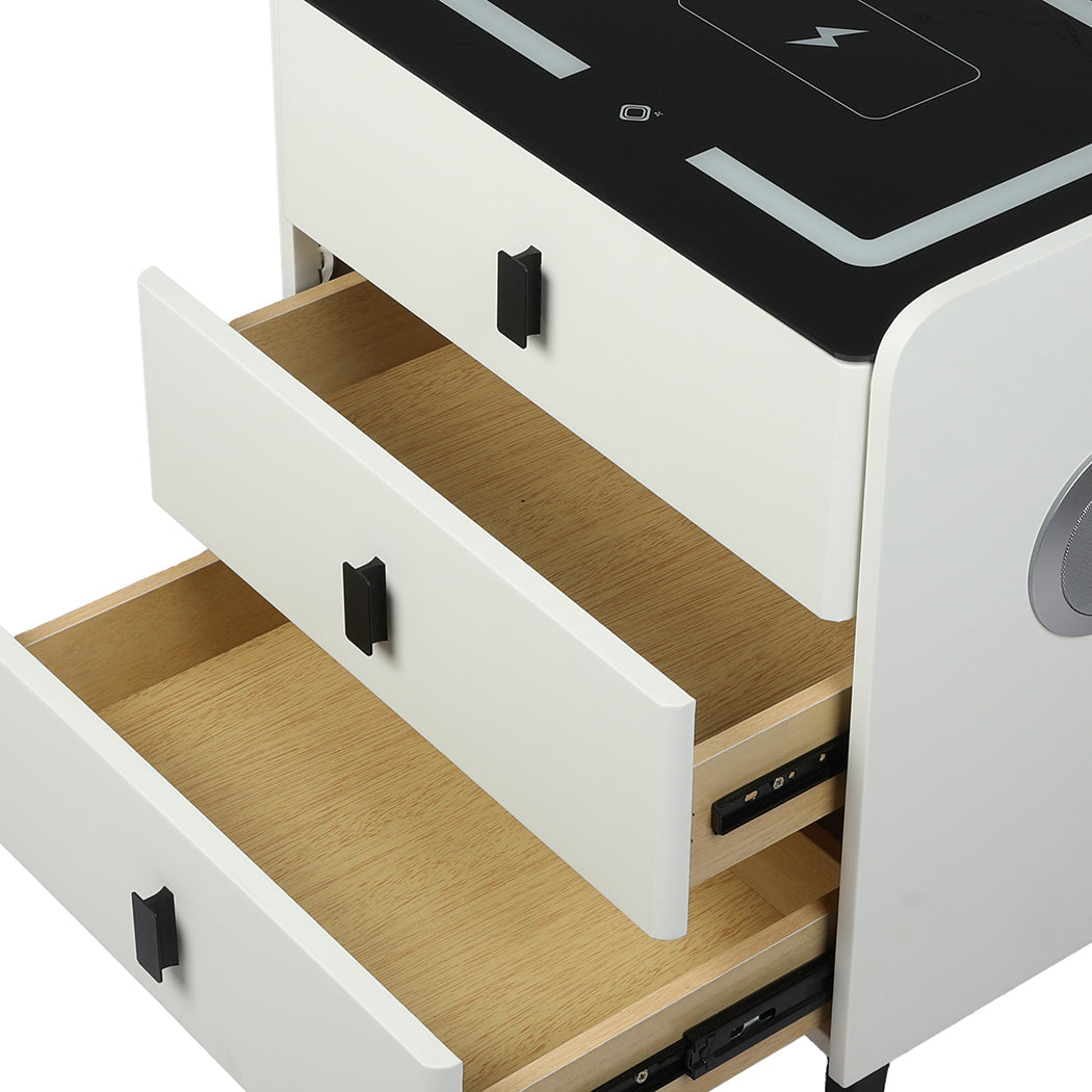 Levede Bedside Table LED Lights Drawers Storage