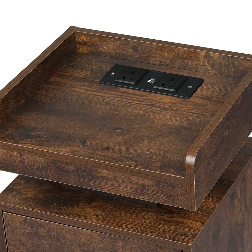 Levede Bedside Table USB Charger Outlet RGB Oak