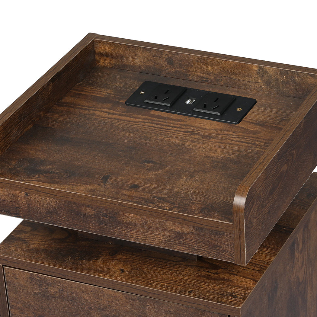 Levede Bedside Table USB Charger Outlet RGB Oak