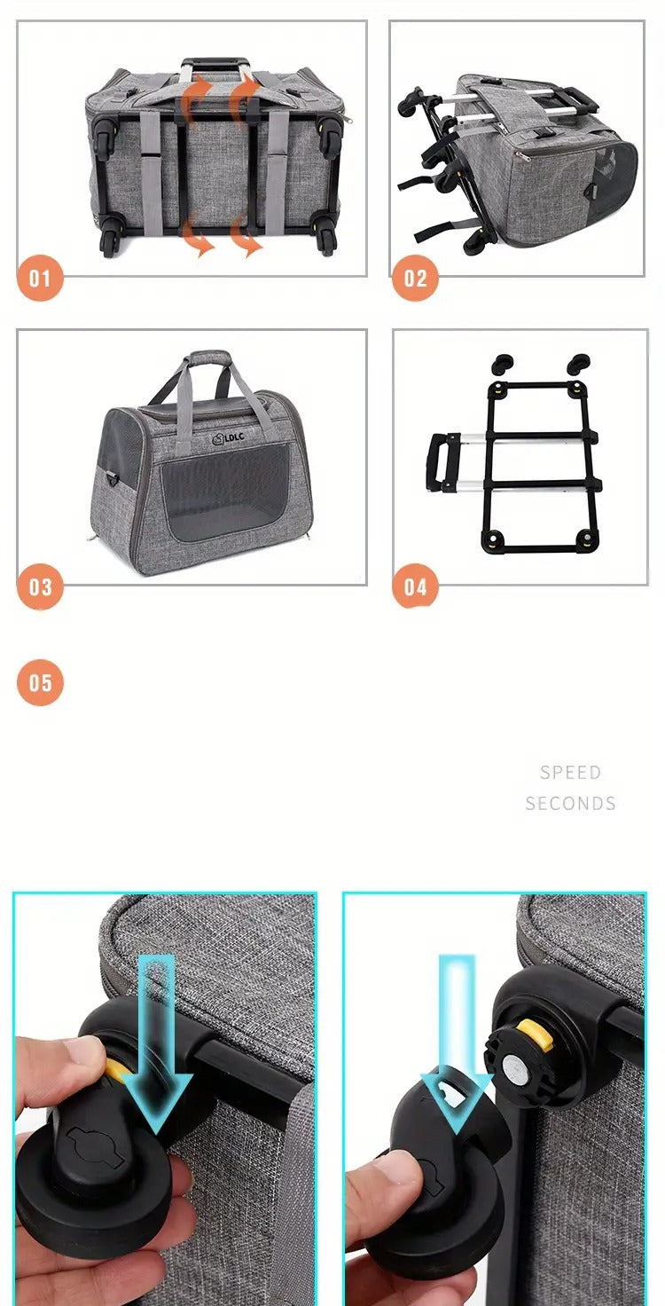 NNETM Pet Rolling Carrier with Detachable Wheels-3