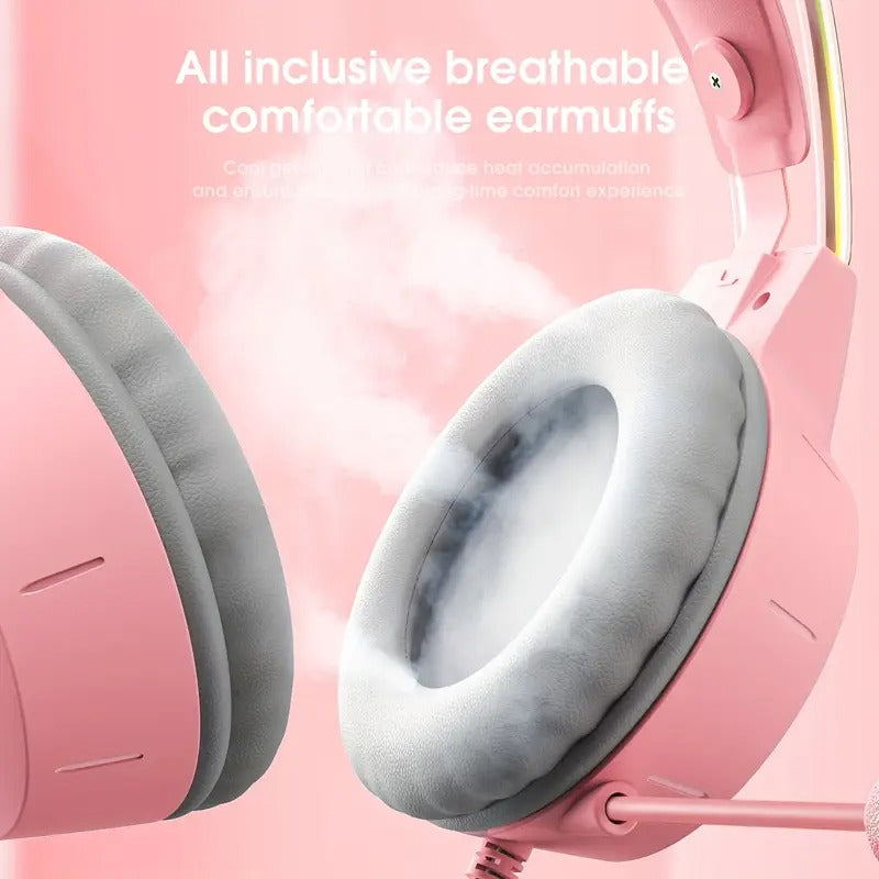 NNETM RGB Cat Ear Wired Gaming Headset with Mic