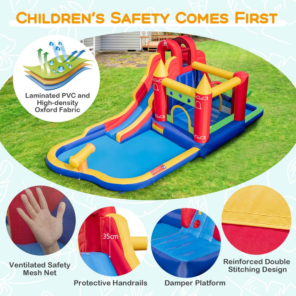 NNECW 9-in-1 Inflatable Bounce Castle with Waterslide for 3+ (with 680W Blower)