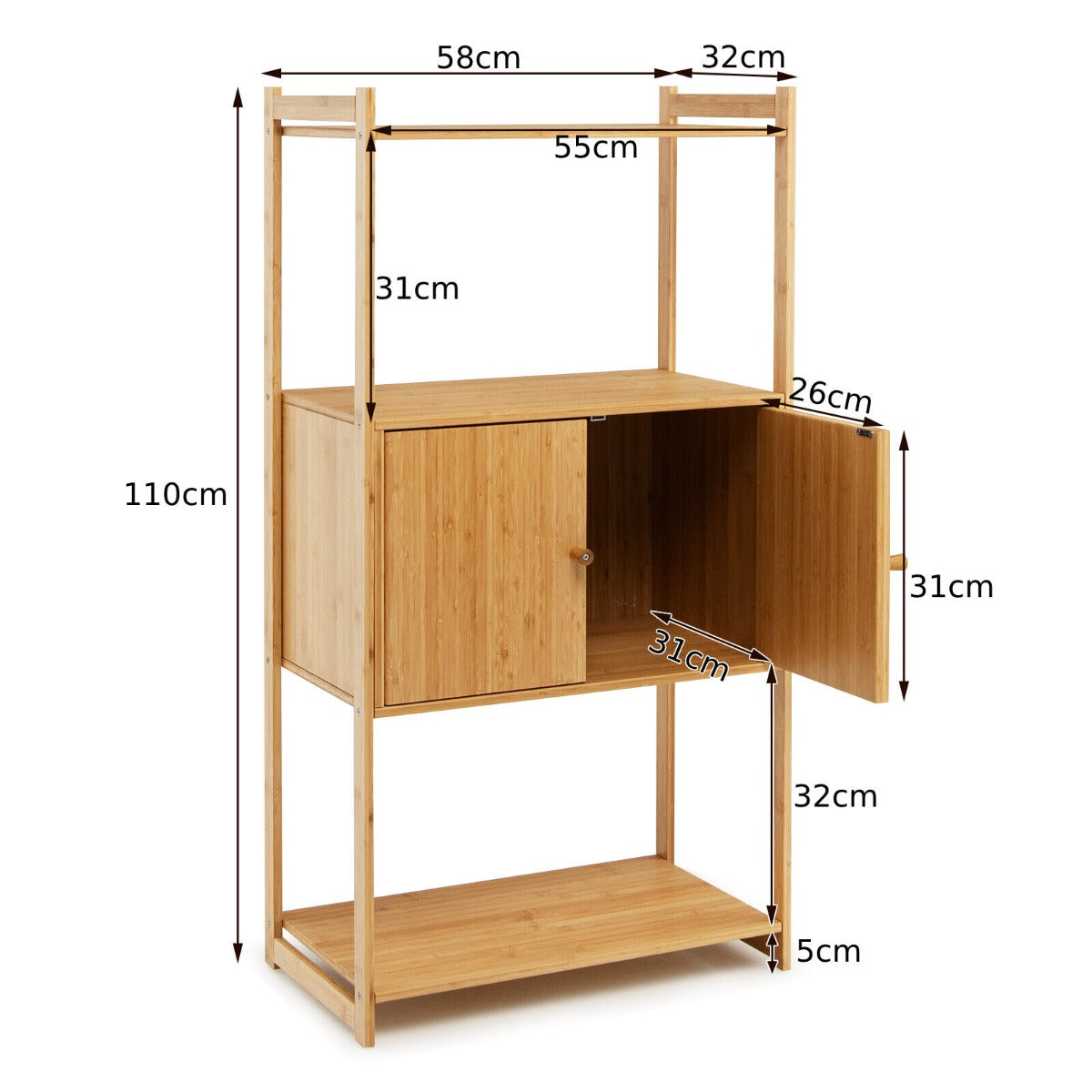 NNECW Bamboo Storage Cabinet with 3 Shelves for Bathroom