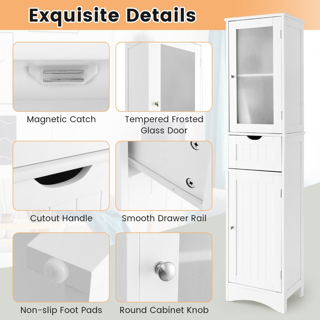 NNECW Tall Bathroom Storage Cabinet with 2 Doors & 1 Drawer
