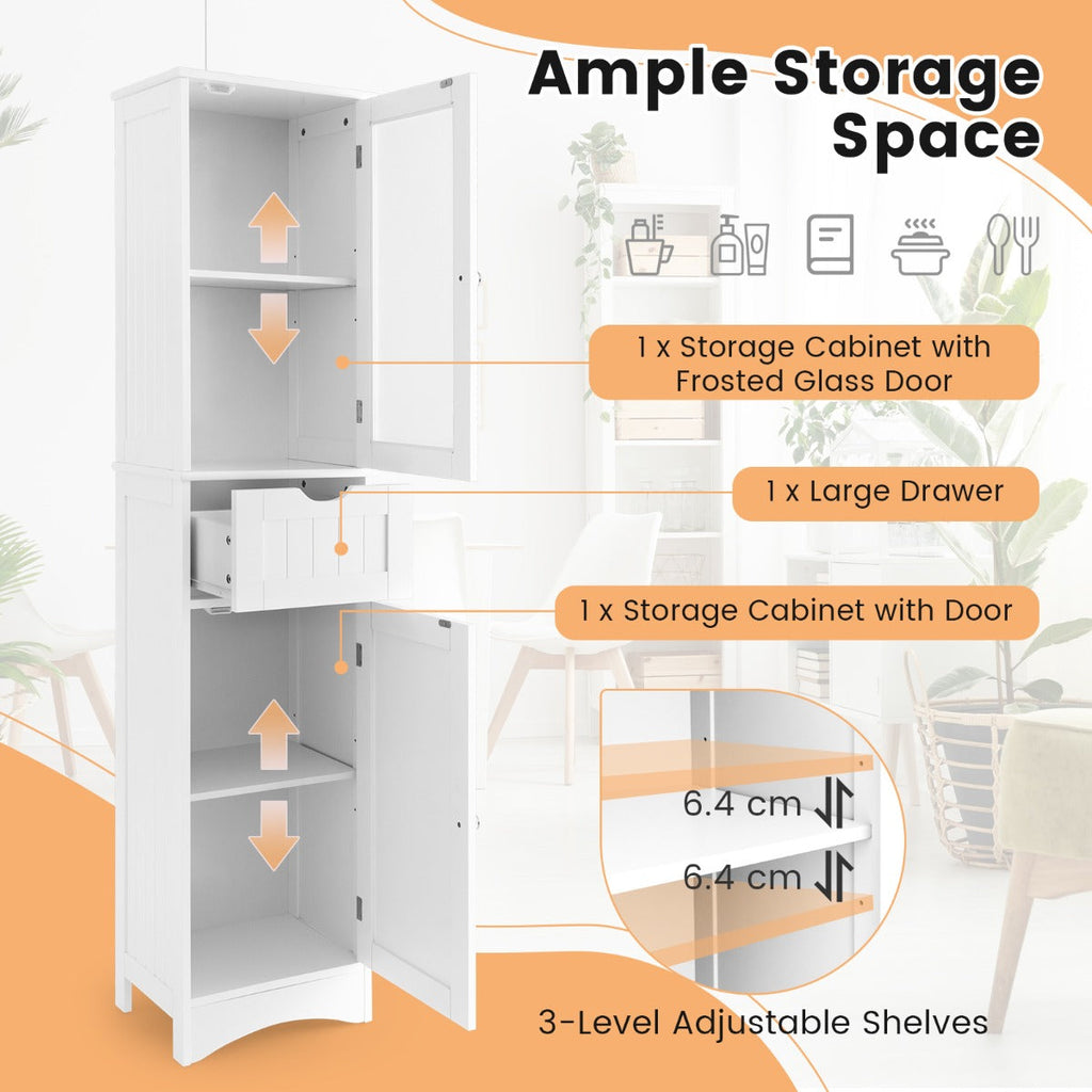 NNECW Tall Bathroom Storage Cabinet with 2 Doors & 1 Drawer