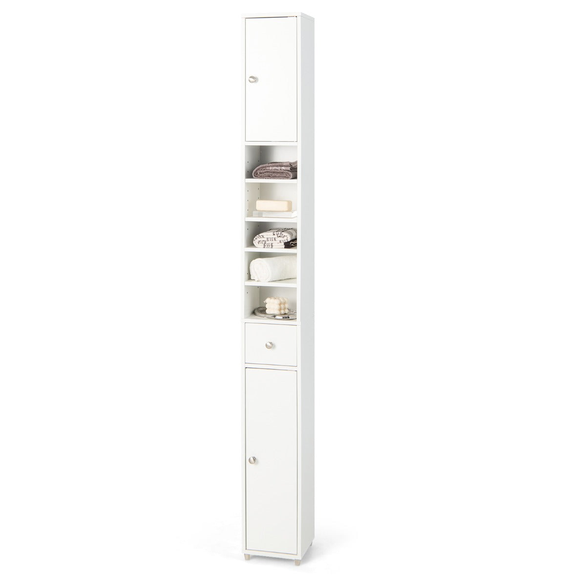 NNECW Slim Bathroom Tall Cabinet with 2 Doors 1 Drawer and 5 Shelves-White