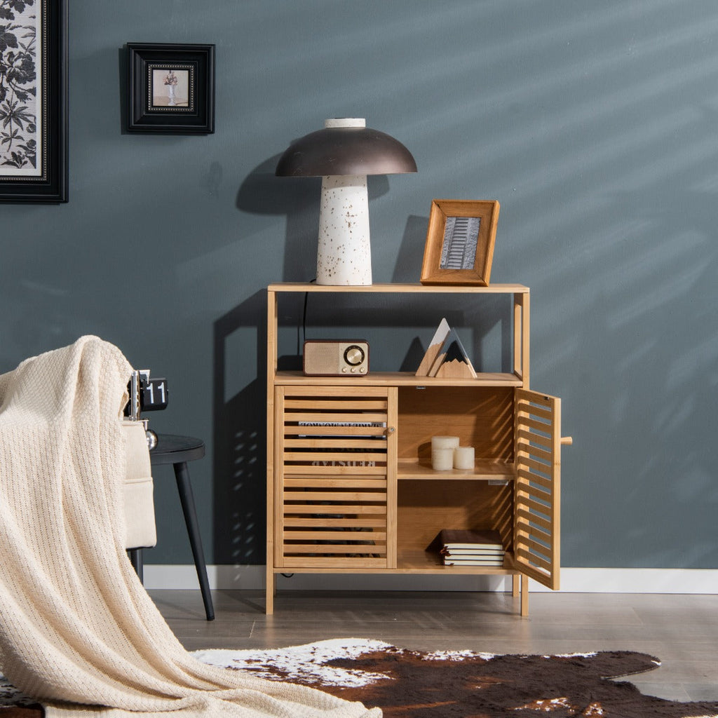 NNECW Bamboo Bathroom Storage Cabinet with Removable Shelf for Bathroom Living Room