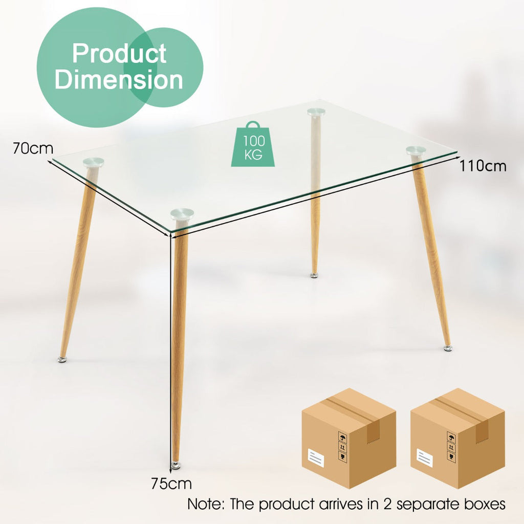 NNECW Rectangular Dining Table with Tempered Glass Tabletop for Dining Room