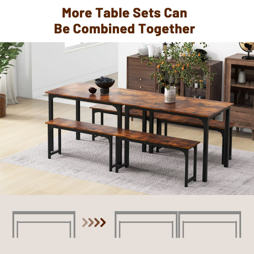 NNECW Space-saving Dining Table Set for 4 with 2 Benches for Kitchen-Brown
