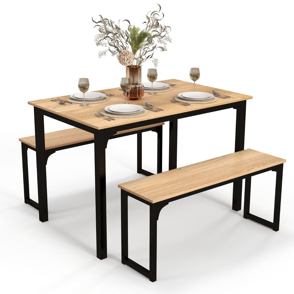NNECW Space-saving Dining Table Set for 4 with 2 Benches for Kitchen-Natural