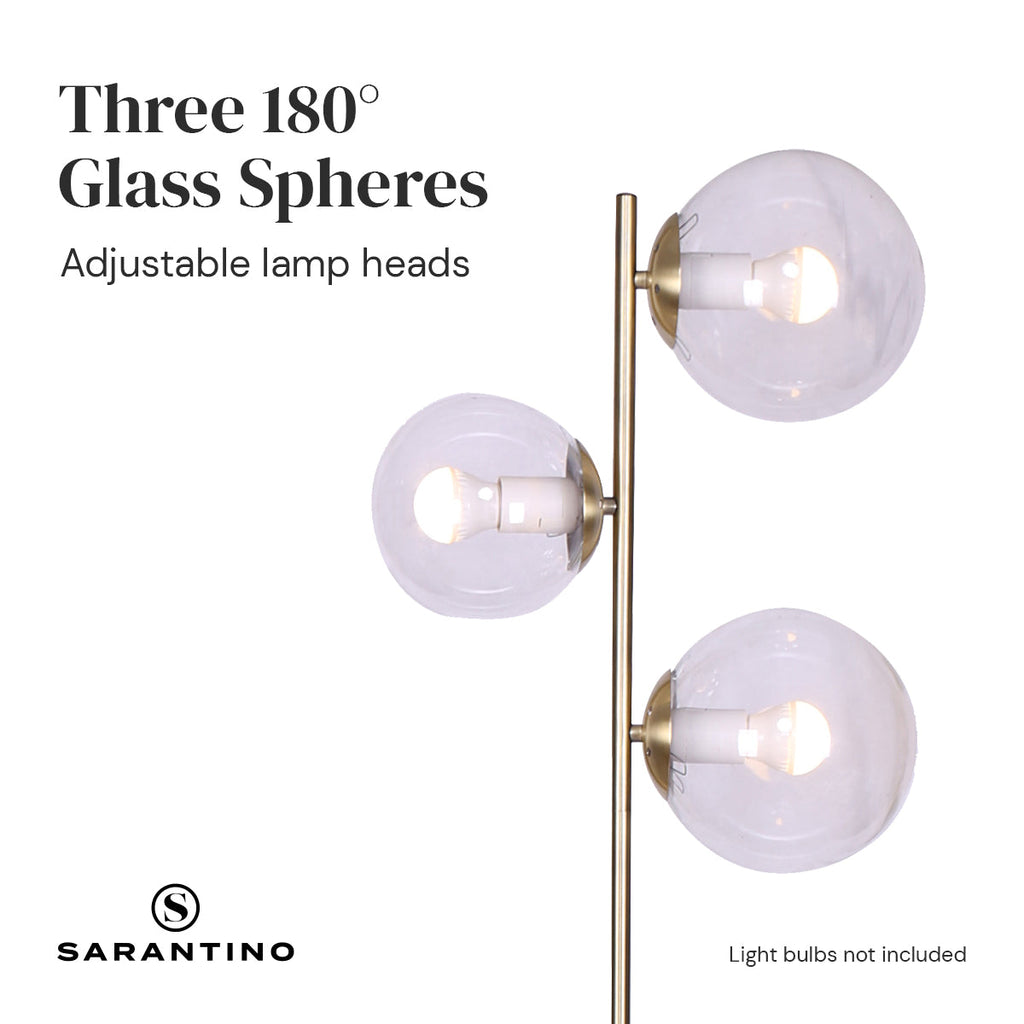NNEDPE 3-Light Gold Metal Floor Lamp with Glass Shades