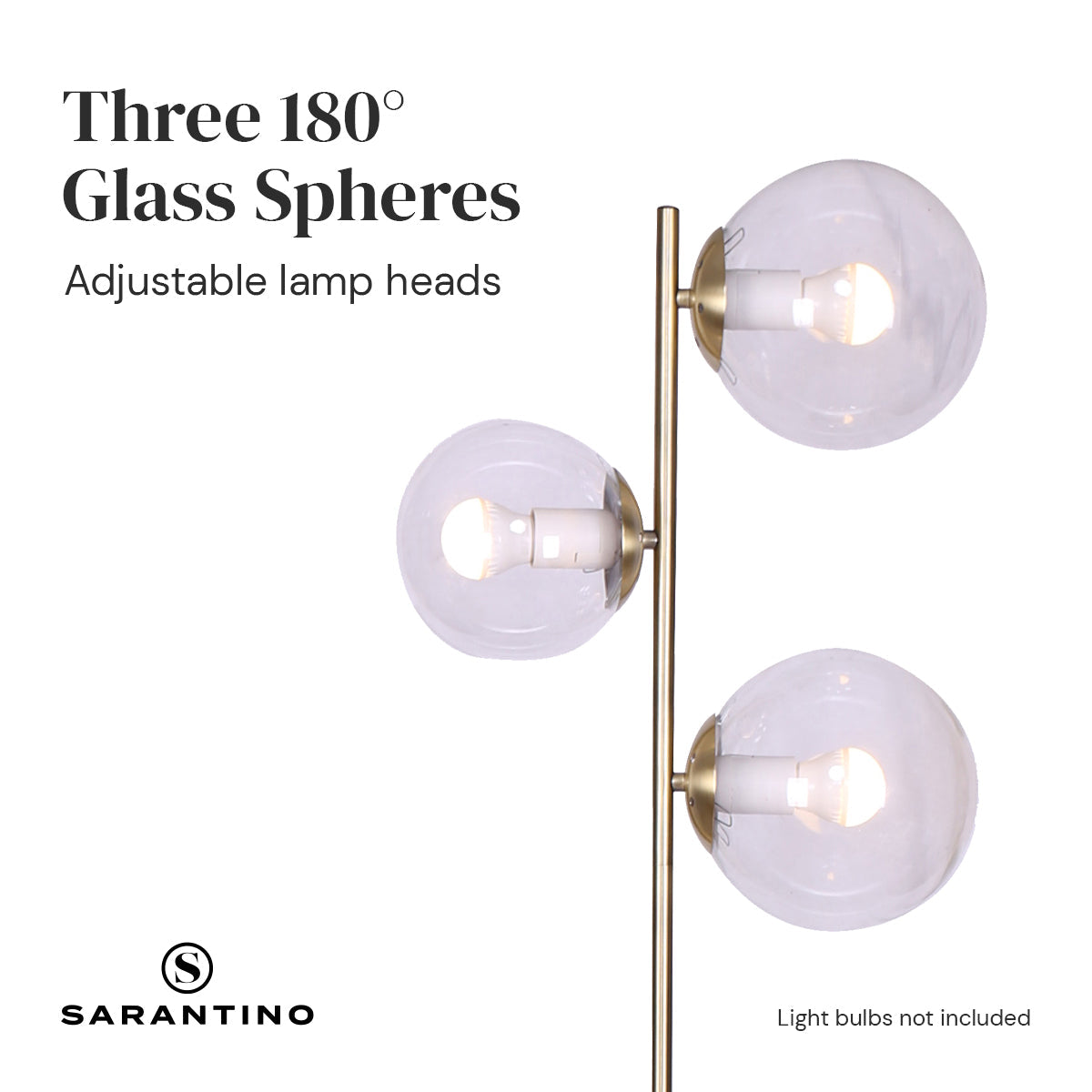 NNEDPE 3-Light Gold Metal Floor Lamp with Glass Shades