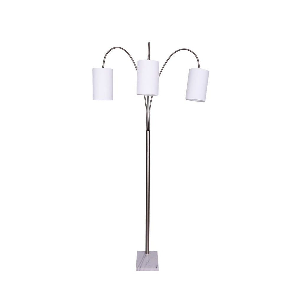 NNEDPE 3-Light Metal Arc Floor Lamp - Nickel & Marble Finish