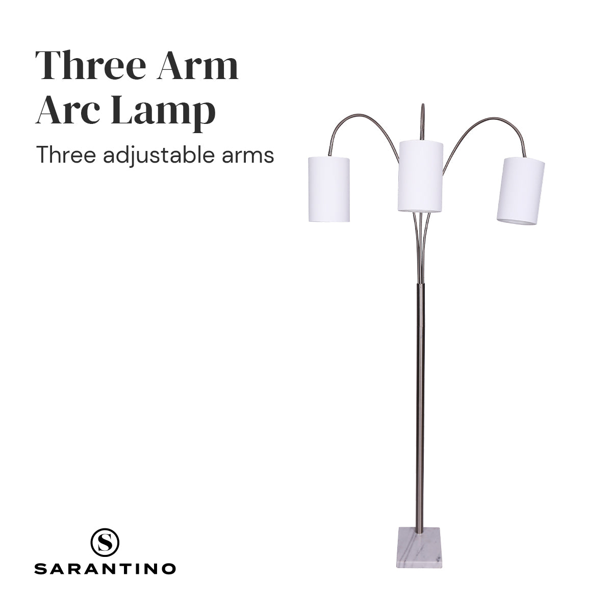 NNEDPE 3-Light Metal Arc Floor Lamp - Nickel & Marble Finish