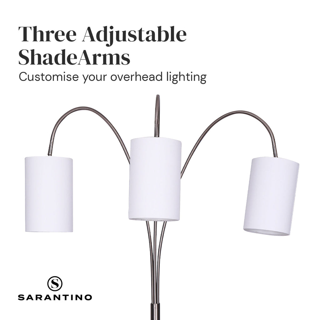 NNEDPE 3-Light Metal Arc Floor Lamp - Nickel & Marble Finish