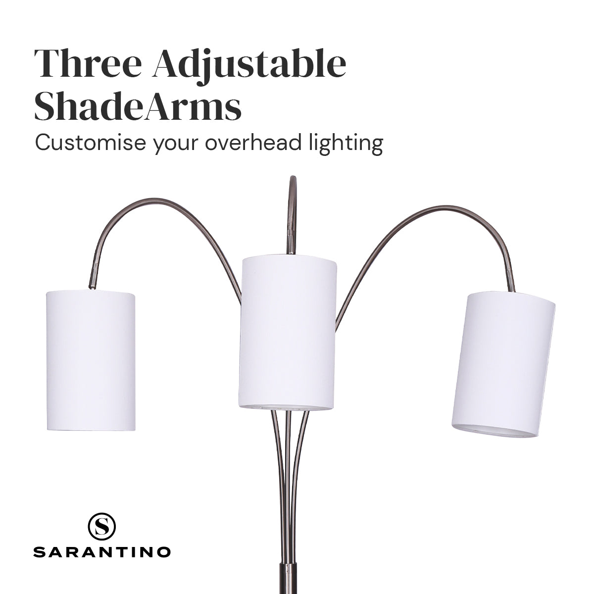 NNEDPE 3-Light Metal Arc Floor Lamp - Nickel & Marble Finish