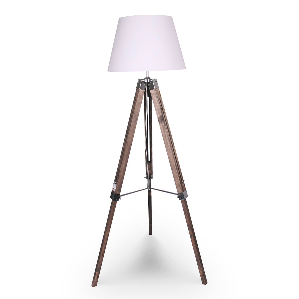 NNEDPE Sarantino Solid Wood Tripod Floor Lamp Adjustable Height White Shade