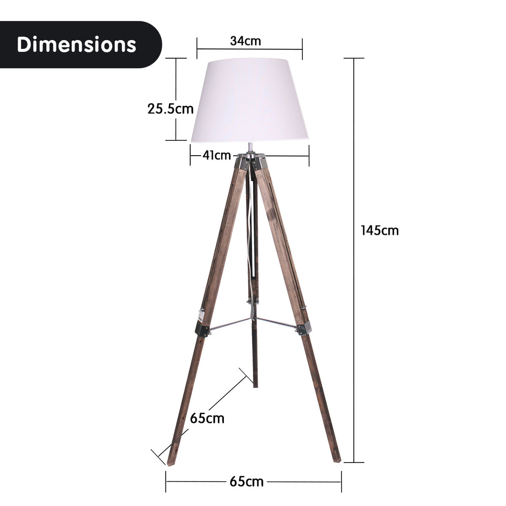 NNEDPE Sarantino Solid Wood Tripod Floor Lamp Adjustable Height White Shade