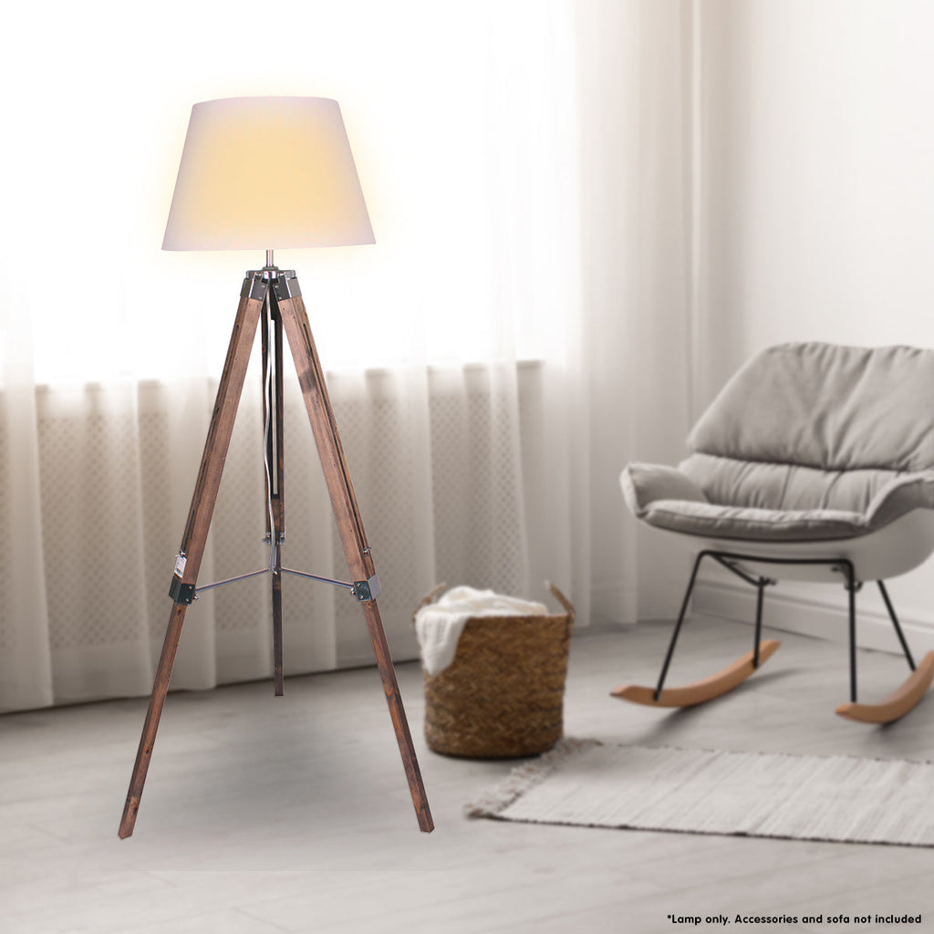 NNEDPE Sarantino Solid Wood Tripod Floor Lamp Adjustable Height White Shade