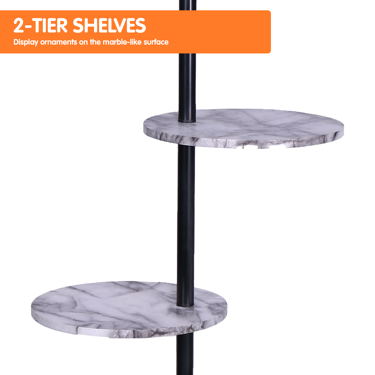 NNEDPE Sarantino Metal Floor Lamp Shade Black Post in Marble Finish Shelves