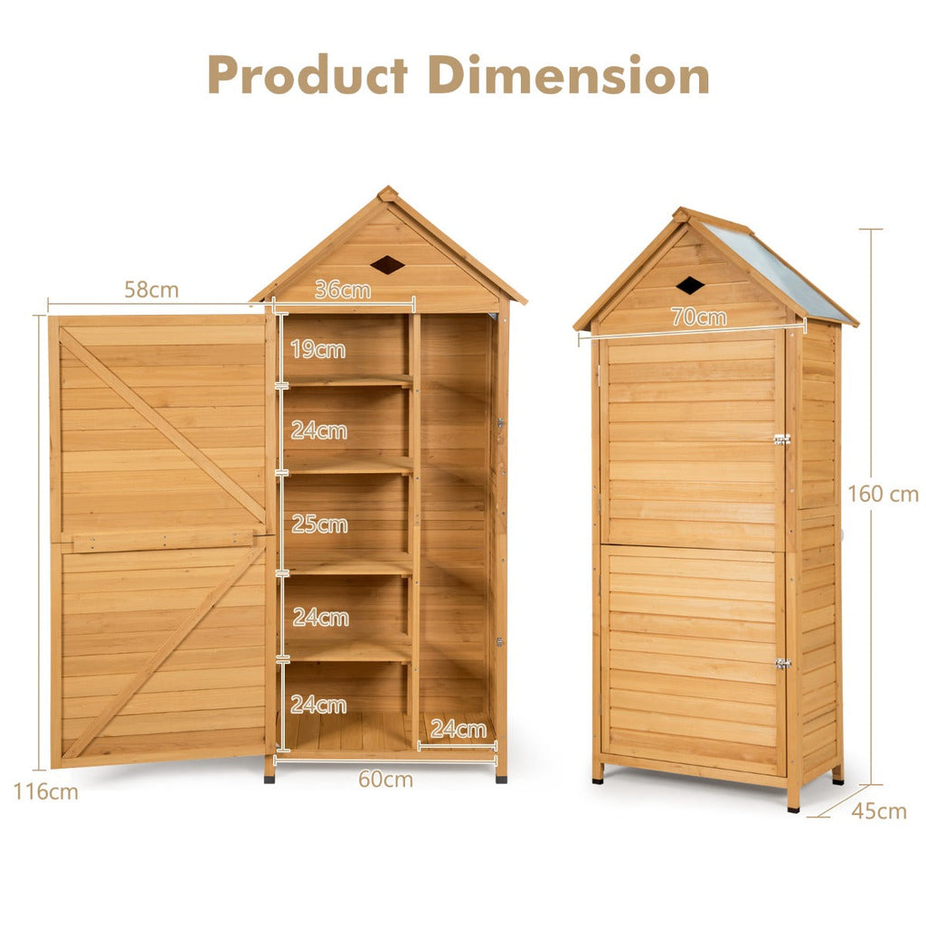 NNECW Lockable Fir Wood Garden Tool Storage Cabinet with shelves for Garden