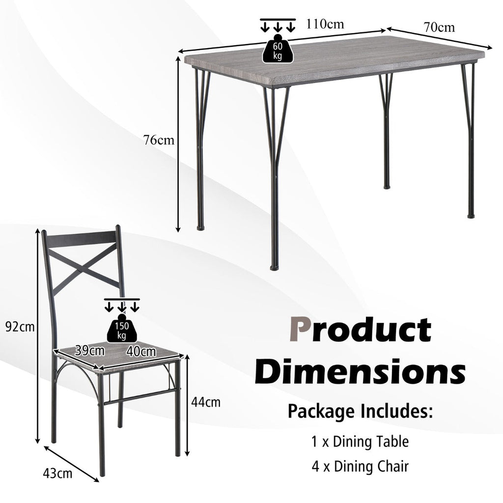 NNECW Modern Rectangular 5-Piece Dining Table Set with Metal Frame