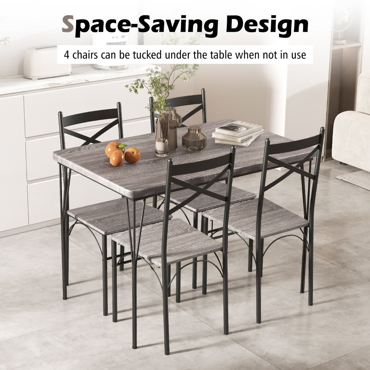 NNECW Modern Rectangular 5-Piece Dining Table Set with Metal Frame