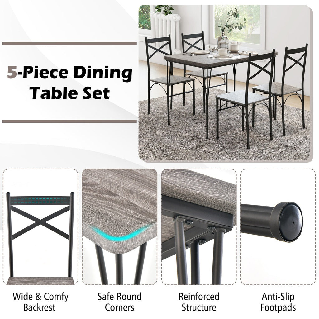 NNECW Modern Rectangular 5-Piece Dining Table Set with Metal Frame