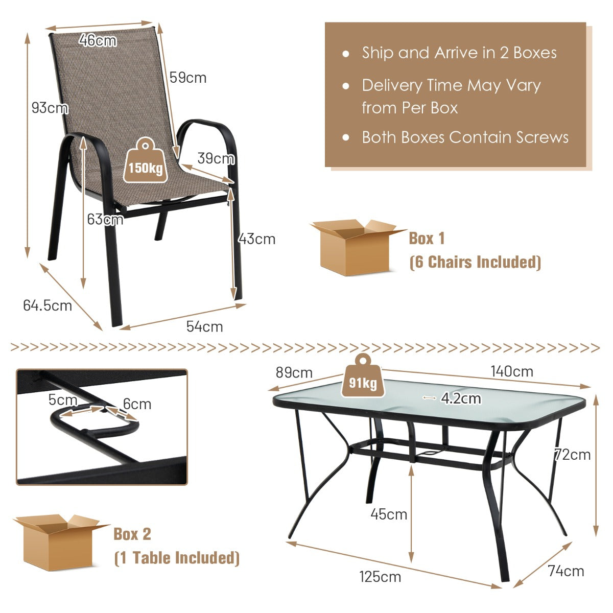 NNECW 7 Piece Patio Dining Set with 6 Stackable Chairs & Rectangular Table