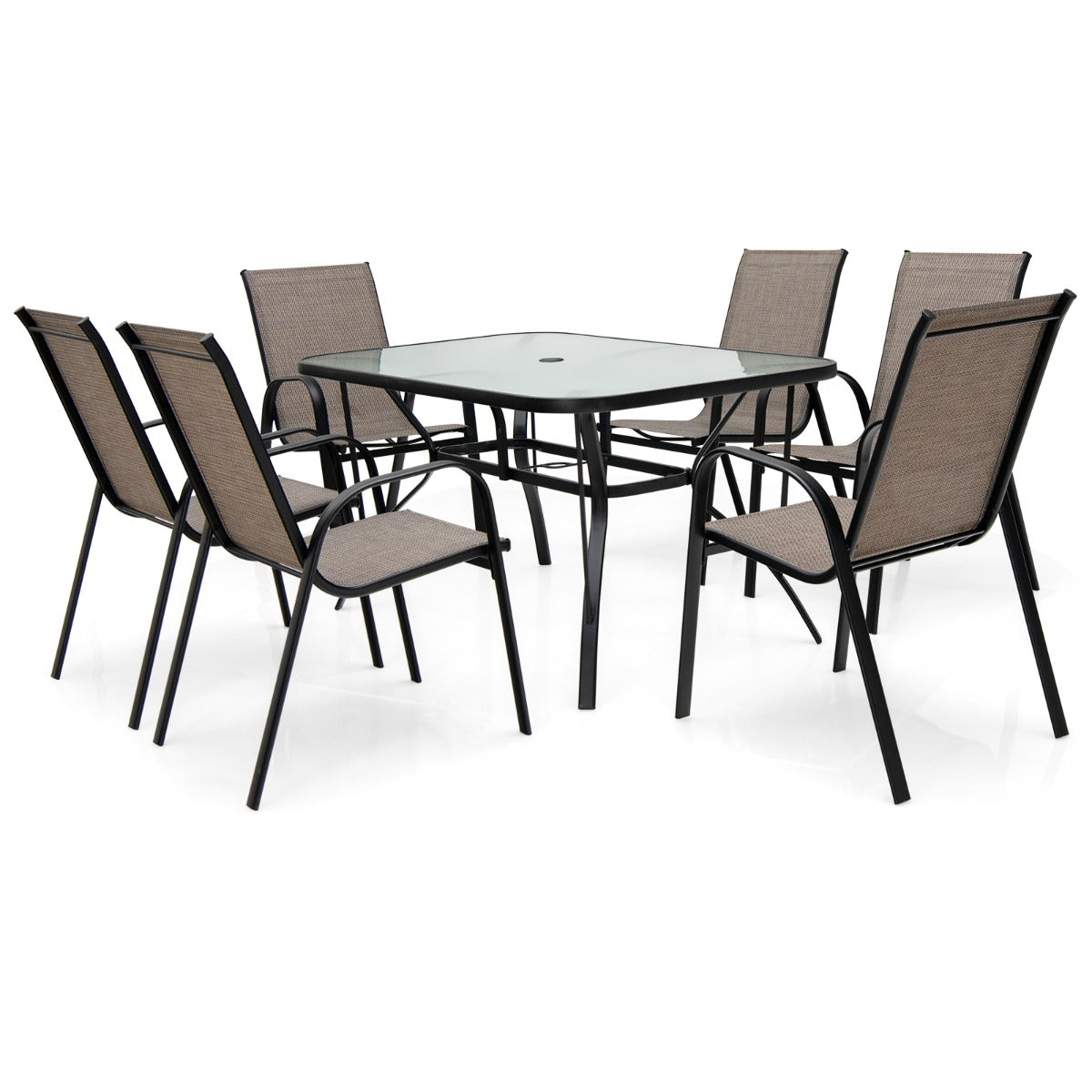 NNECW 7 Piece Patio Dining Set with 6 Stackable Chairs & Rectangular Table