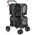 NNECW 4-in-1 Double Pet Stroller with Detachable Carrier for Cats Travel-Black-0