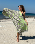 Quick-Dry Cotton Towel – Lightweight Beach & Travel Towel – Grey & Lime – Jacquard Neon Safari-0