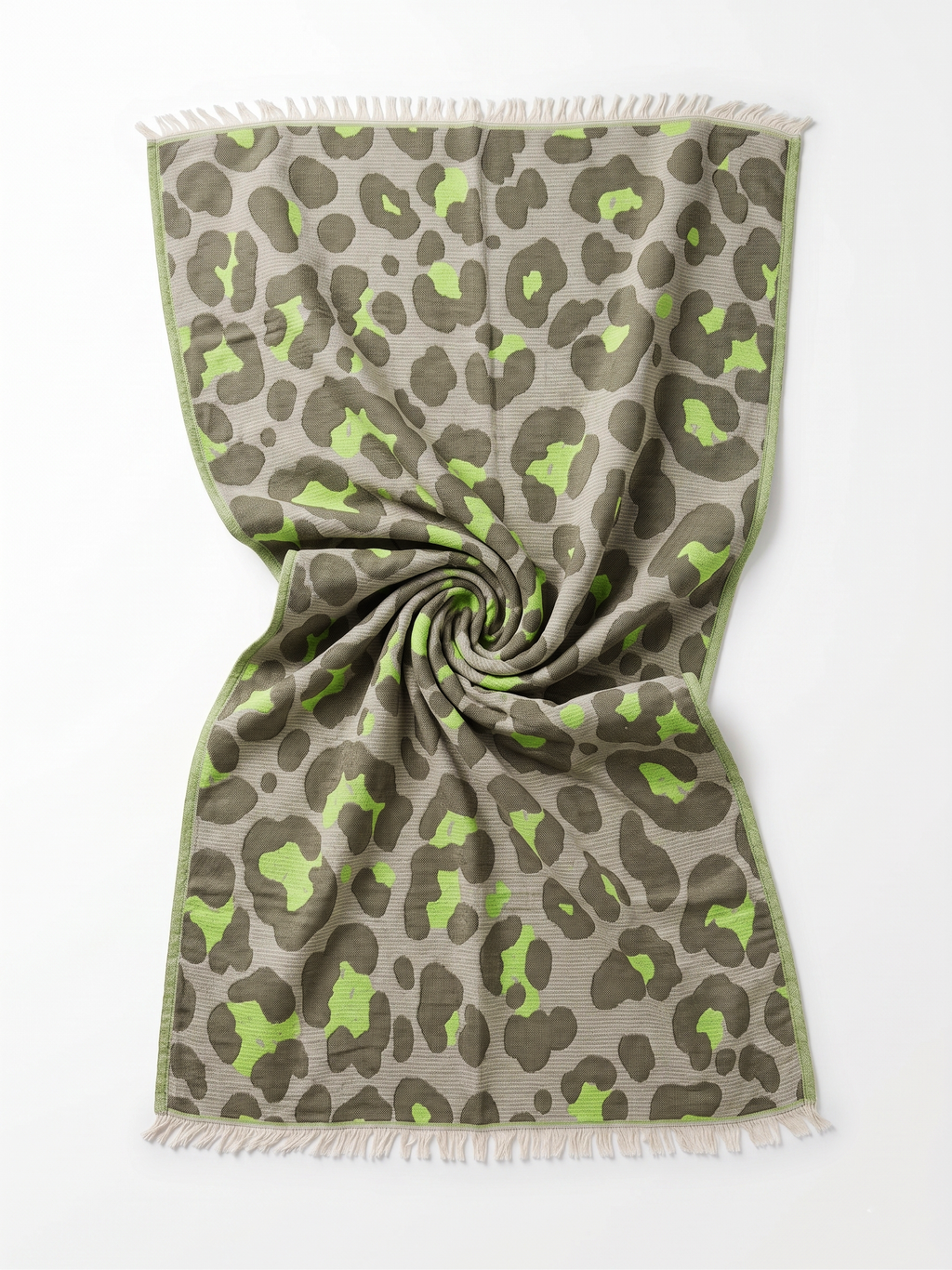 Quick-Dry Cotton Towel – Lightweight Beach & Travel Towel – Grey & Lime – Jacquard Neon Safari-3