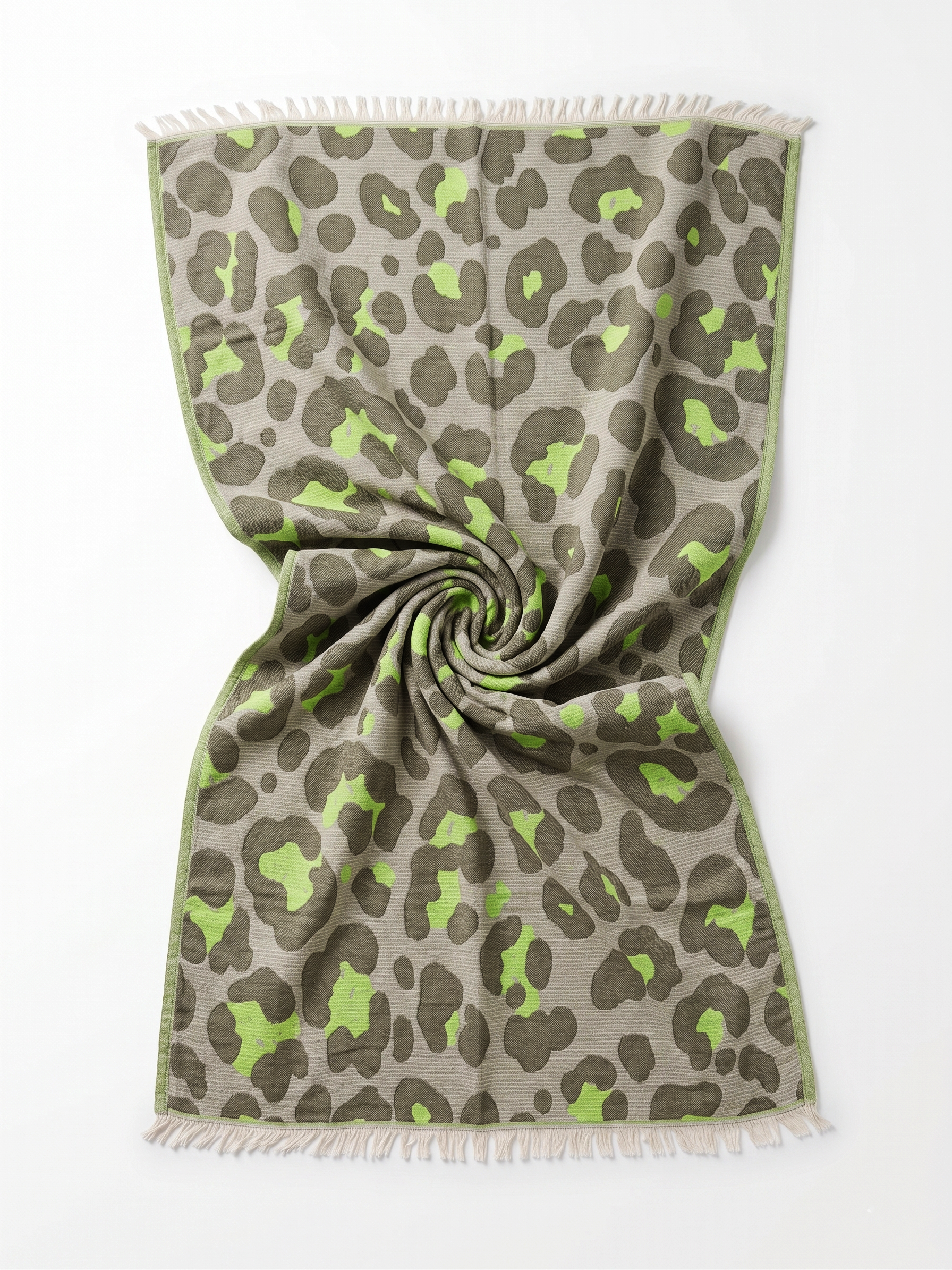 Quick-Dry Cotton Towel – Lightweight Beach & Travel Towel – Grey & Lime – Jacquard Neon Safari-3