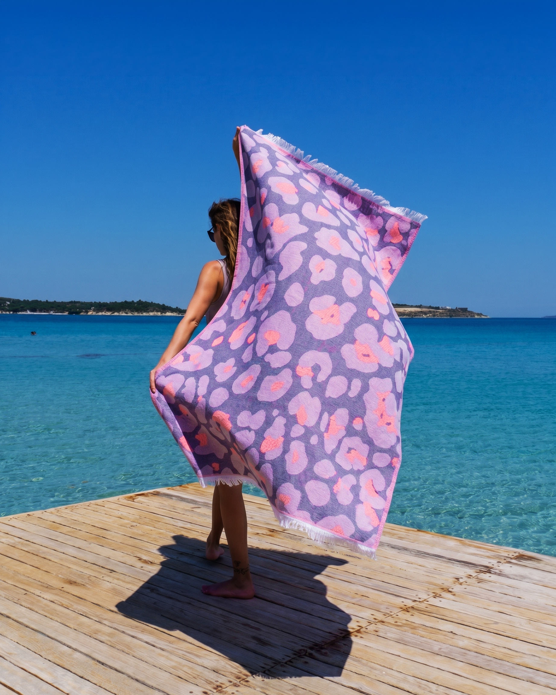 Quick-Dry Cotton Towel – Lightweight Beach & Travel Towel – Lavender & Coral – Jacquard Neon Safari-1