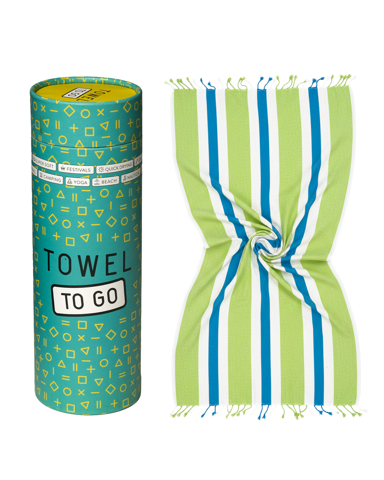 Quick-Dry Towel – Lightweight Beach & Travel Towel – Lime & Ocean Blue –  Recycled Cotton Coral Coast-2