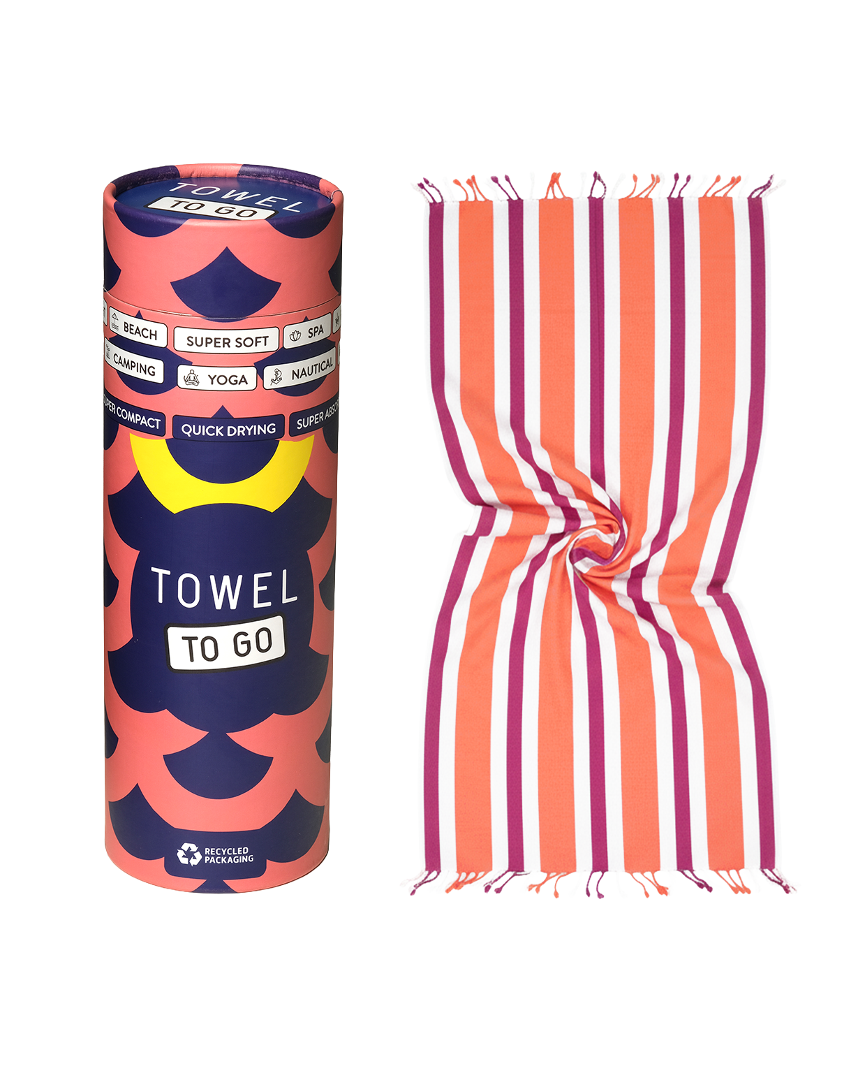 Quick-Dry Towel – Lightweight Beach & Travel Towel – Orange & Fuchsia –  Recycled Cotton Coral Coast-2