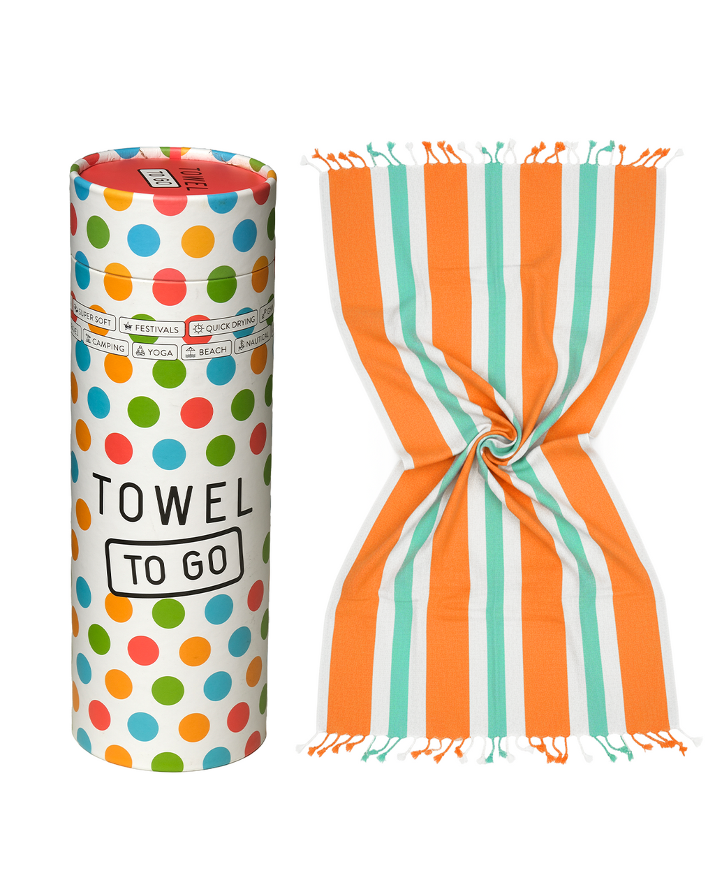 Quick-Dry Towel – Lightweight Beach & Travel Towel – Orange & Mint –  Recycled Cotton Coral Coast-2
