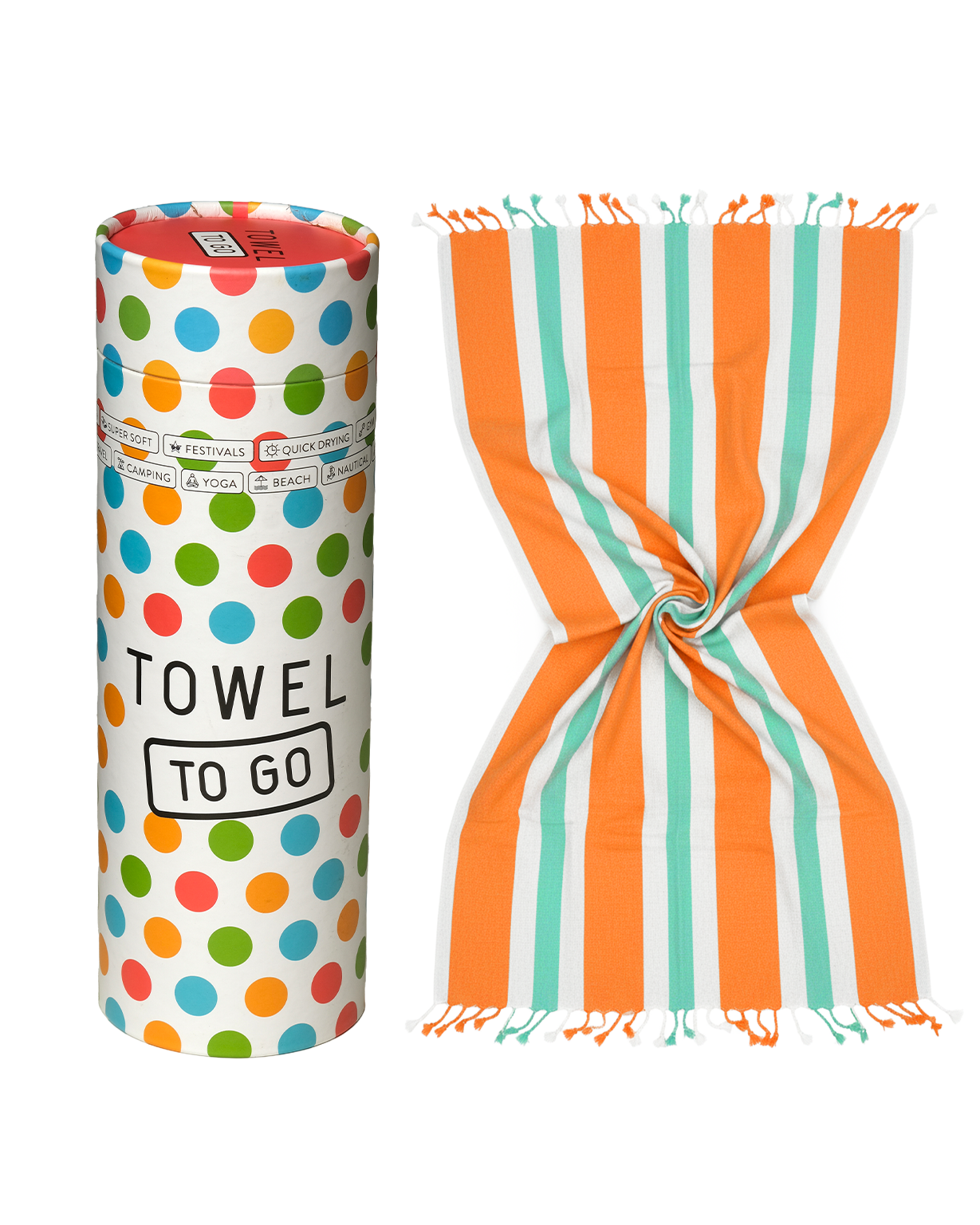 Quick-Dry Towel – Lightweight Beach & Travel Towel – Orange & Mint –  Recycled Cotton Coral Coast-2