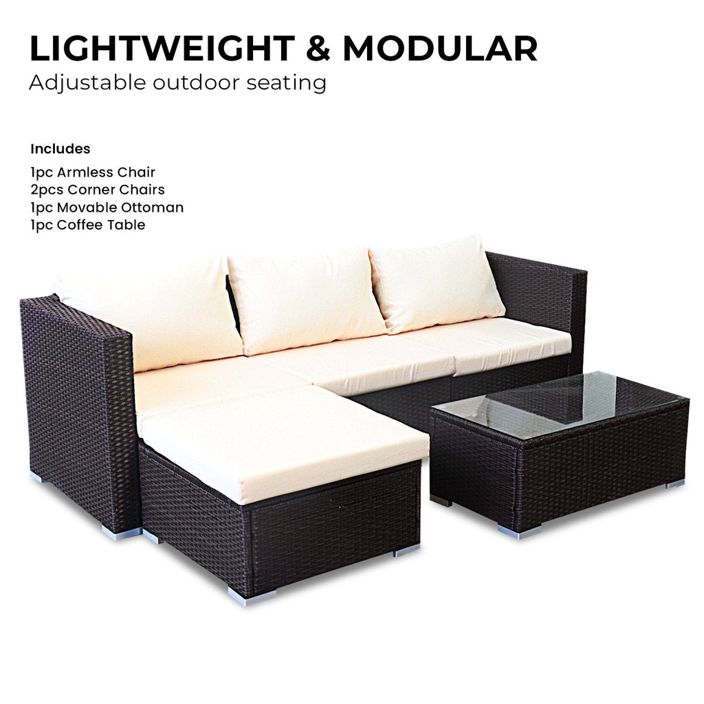 NNEDPE 5pc Modular Outdoor Lounge Set PE Rattan - Brown