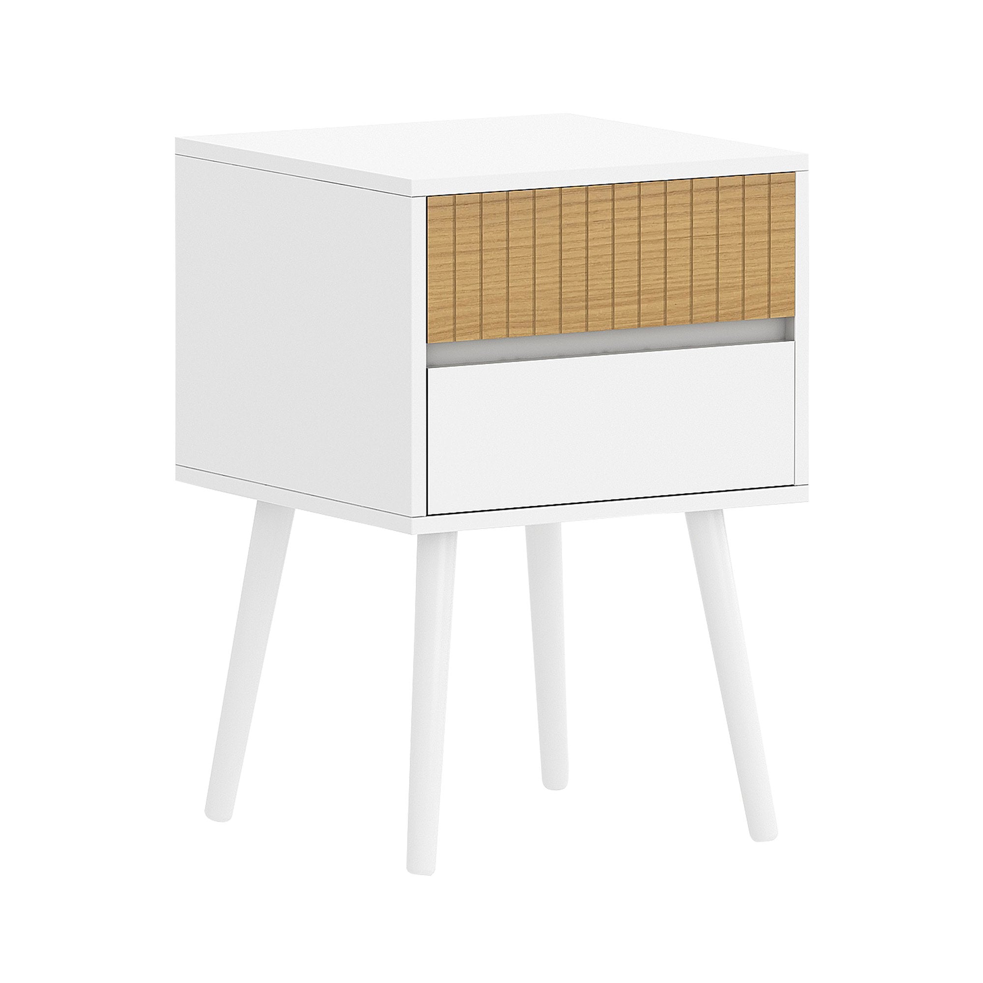 NNEDPE Clio Bedside Table Night Stand - White/Natural