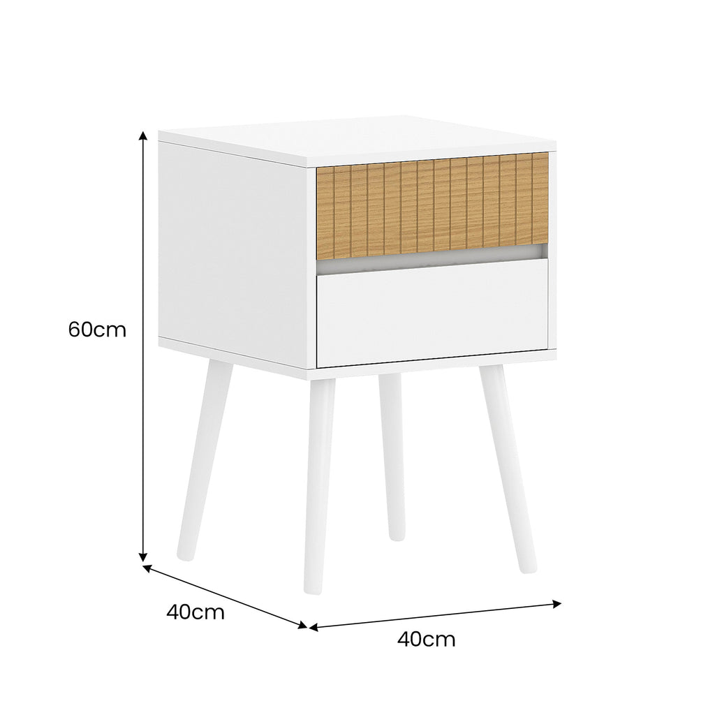 NNEDPE Clio Bedside Table Night Stand - White/Natural
