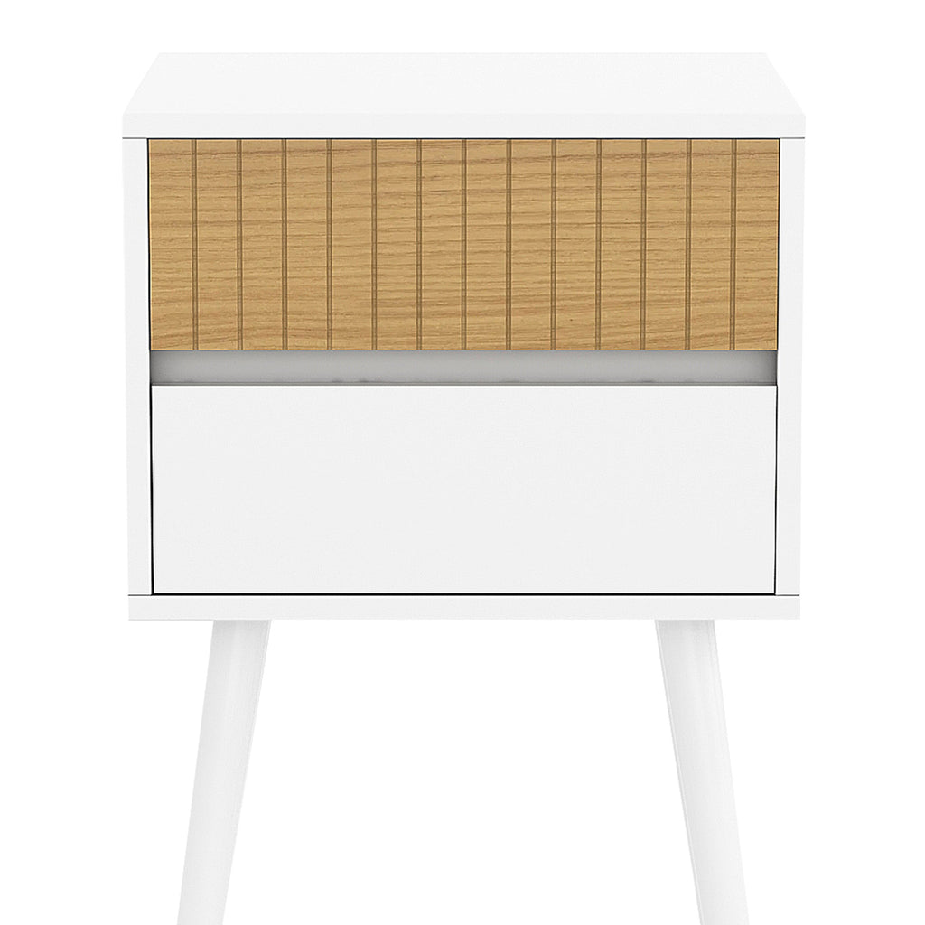 NNEDPE Clio Bedside Table Night Stand - White/Natural