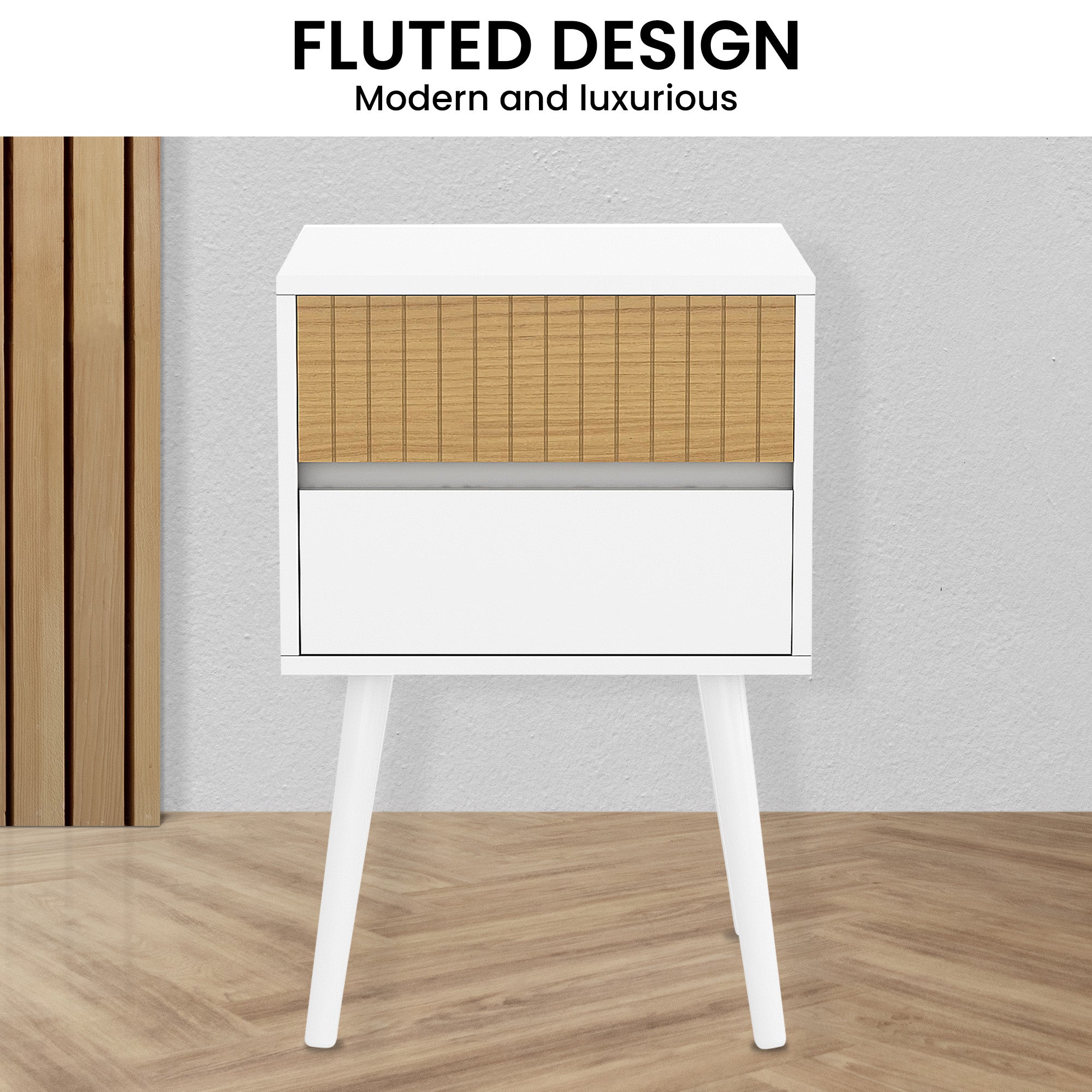 NNEDPE Clio Bedside Table Night Stand - White/Natural