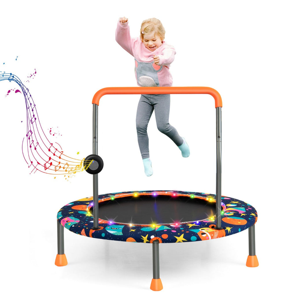 NNECW Toddler Music Trampoline with Colorful LED Lights for Kids-Navy