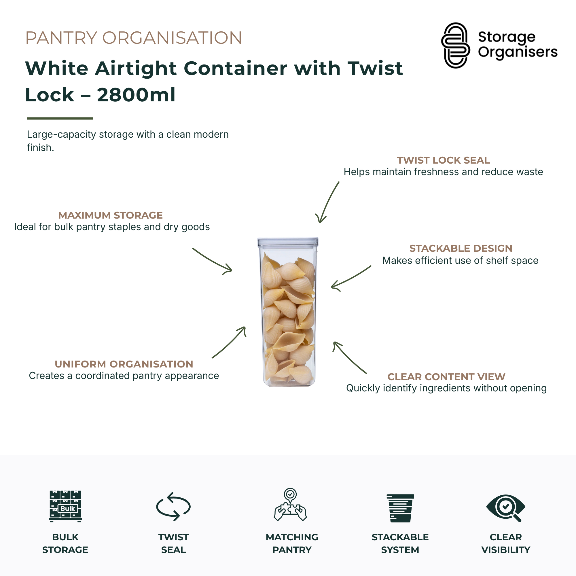 White Airtight Container with Twist Lock – 2800ml