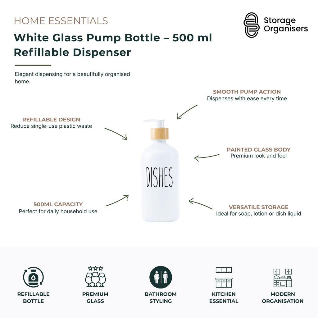 White Glass Pump Bottle – 500 ml Refillable Dispenser-3