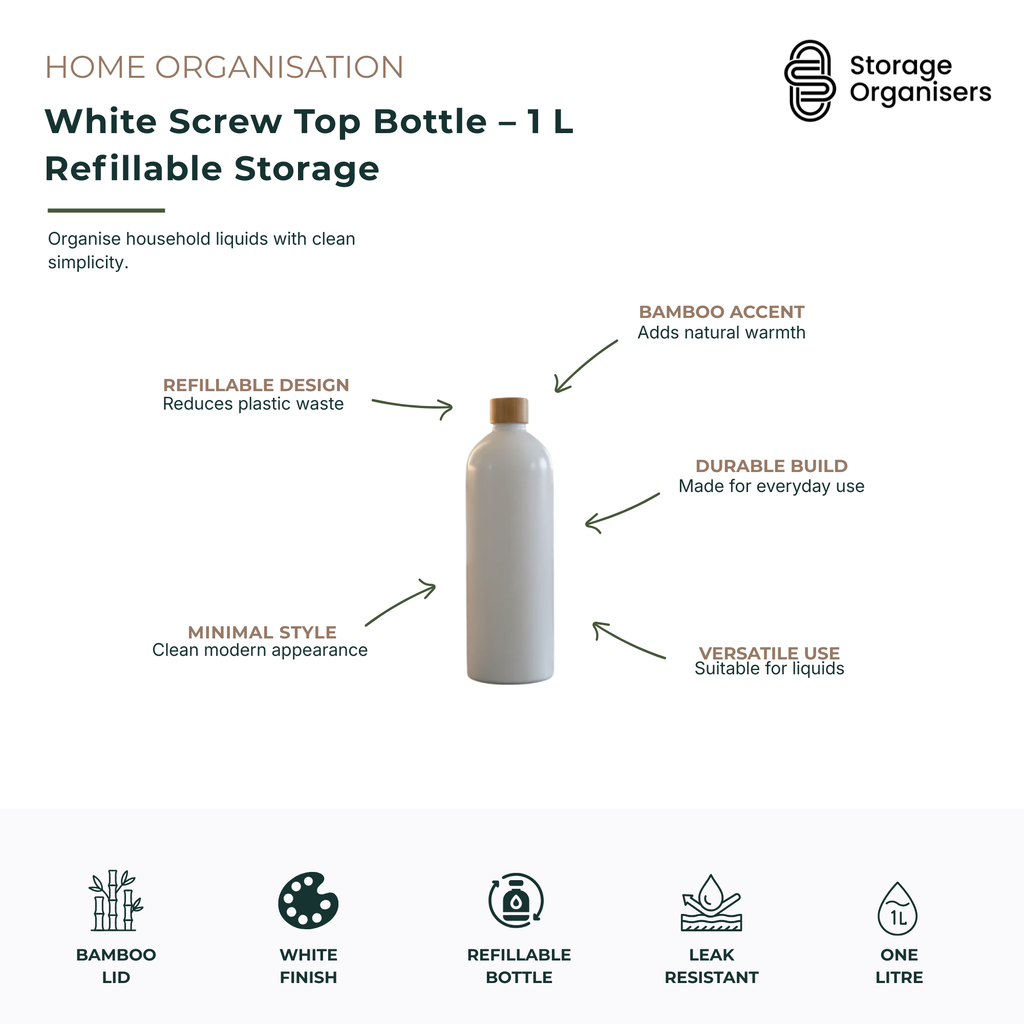 White Screw Top Bottle – 1 L Refillable Storage